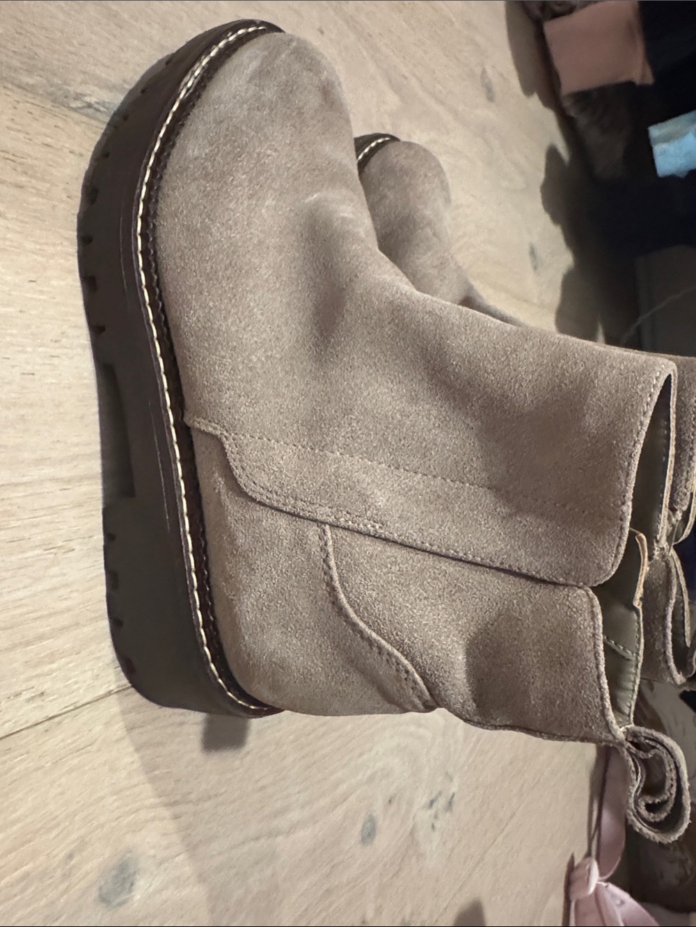 Suede Ankle Boots in Taupe - Women's Chelsea-Style Boot